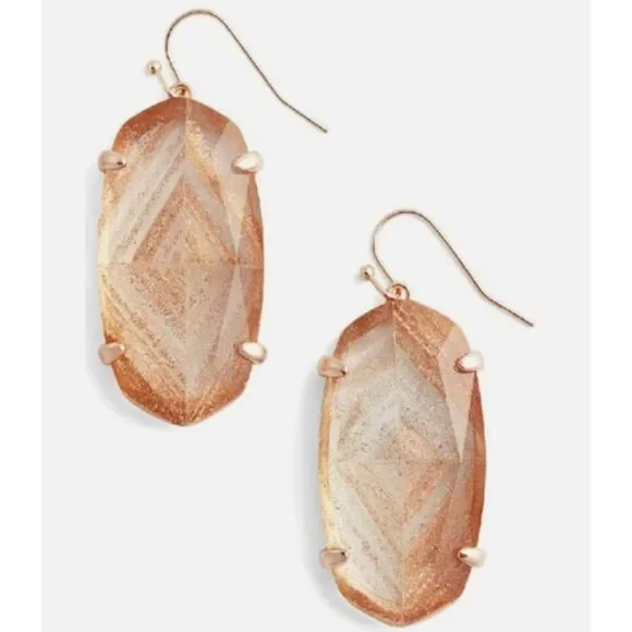 NWOT Kendra Scott Esme Rose Gold Drop Earrings In Gold Dusted Glass